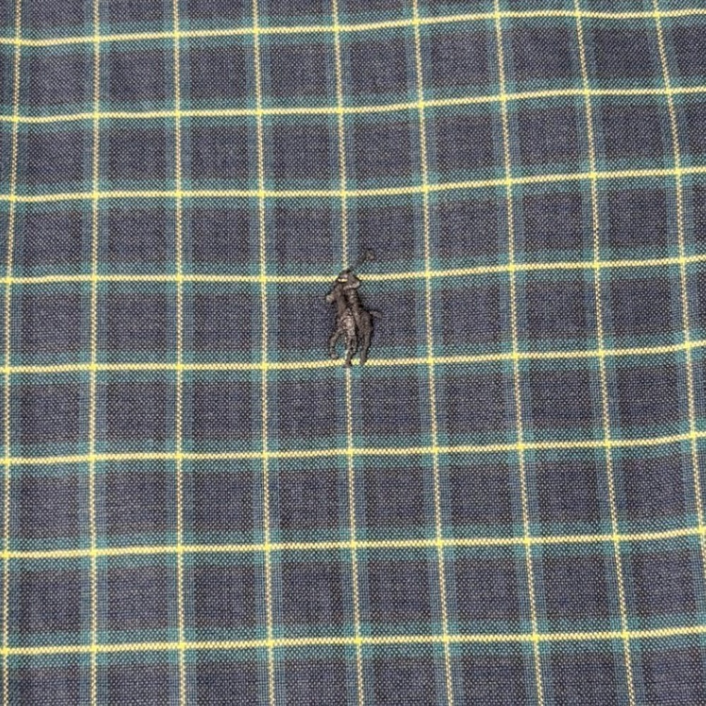 Ralph Lauren Button Down Shirt Mens L Navy Blue Yellow Grid Custom Fit Plaid - Picture 5 of 13